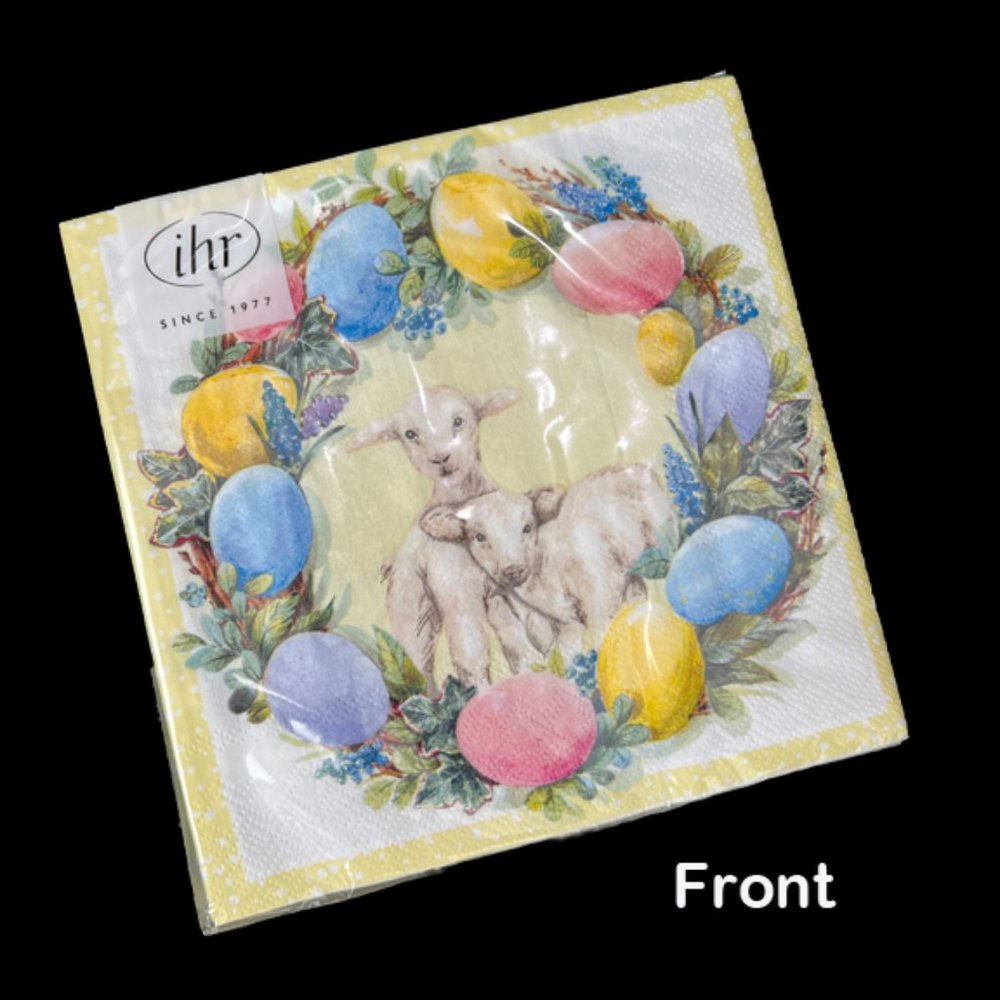 1 pack (20 Individual napkins) 3-ply Paper Napkins - Easter, Lambs, Eggs, Wreath